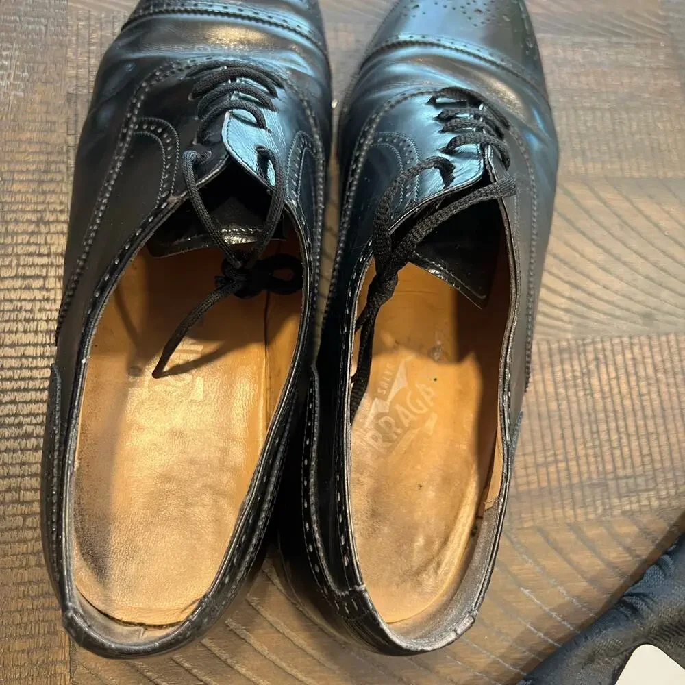 Salvatore Ferragamo black leather oxford dress shoes with lace size 9 men